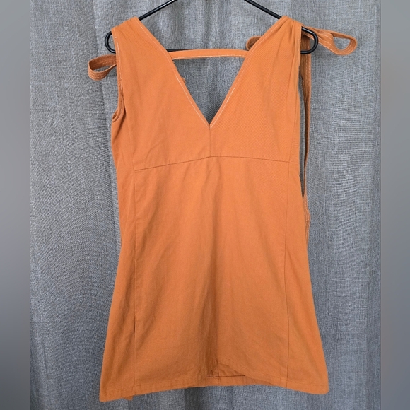 AmyLynn mini shift dress w/ tie shoulders & contrast stitching XS Orange V Neck - Picture 5 of 9